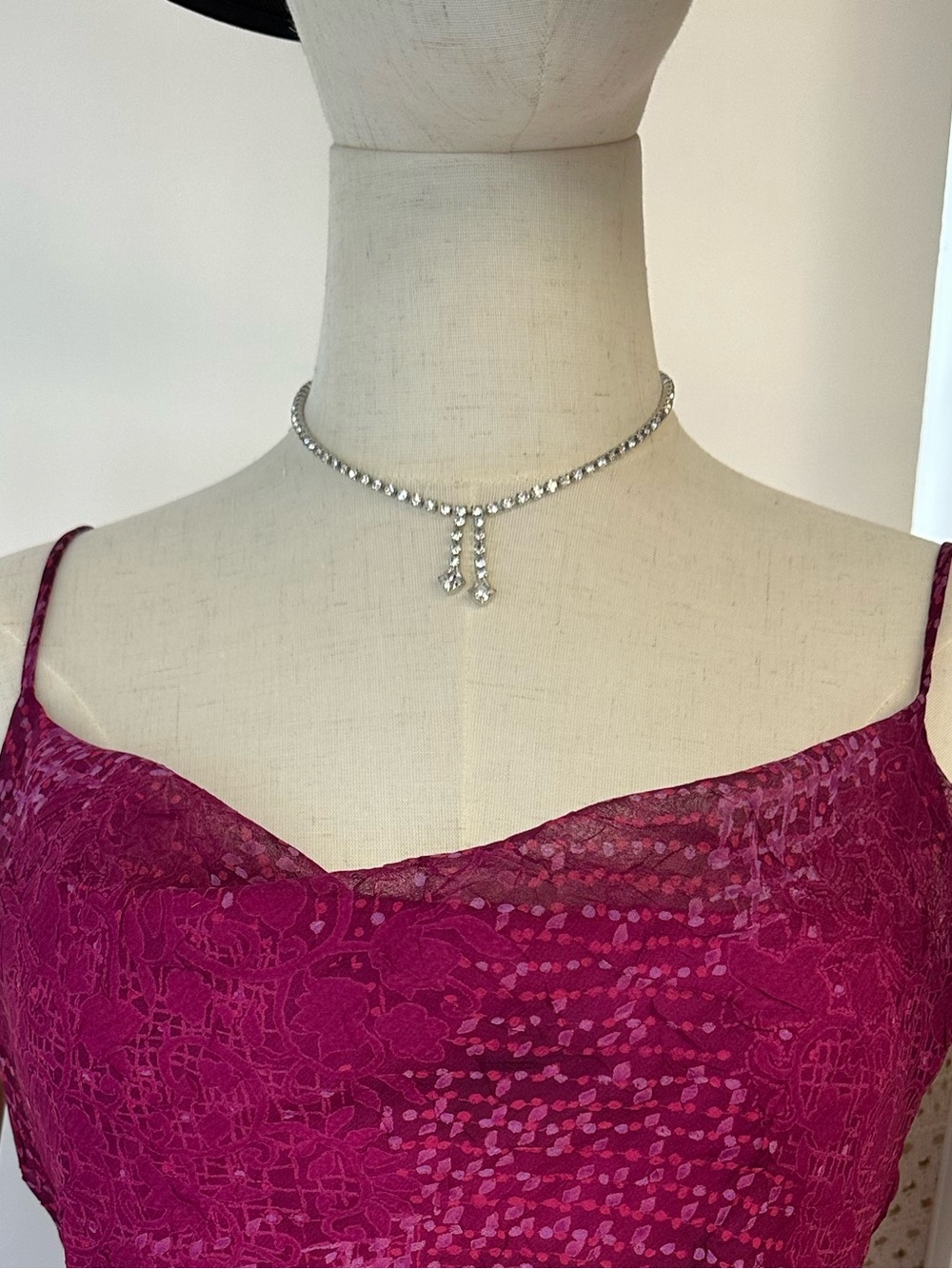 American Vintage Silver Crystal Drop Necklace